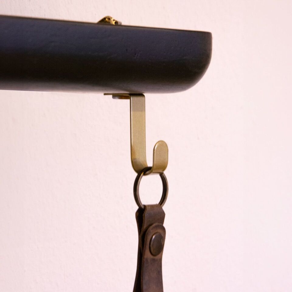 Aynalı Masif Meşe Uçan Raf Black - 90x15 CM