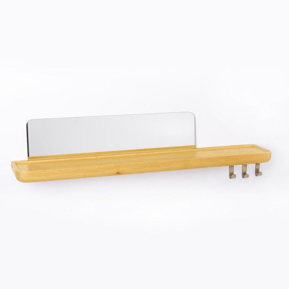 Aynalı Masif Meşe Uçan Raf Honey - 90x15 CM