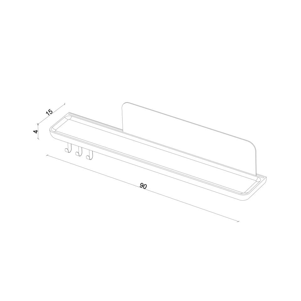 Aynalı Masif Meşe Uçan Raf Raw - 90x15 CM
