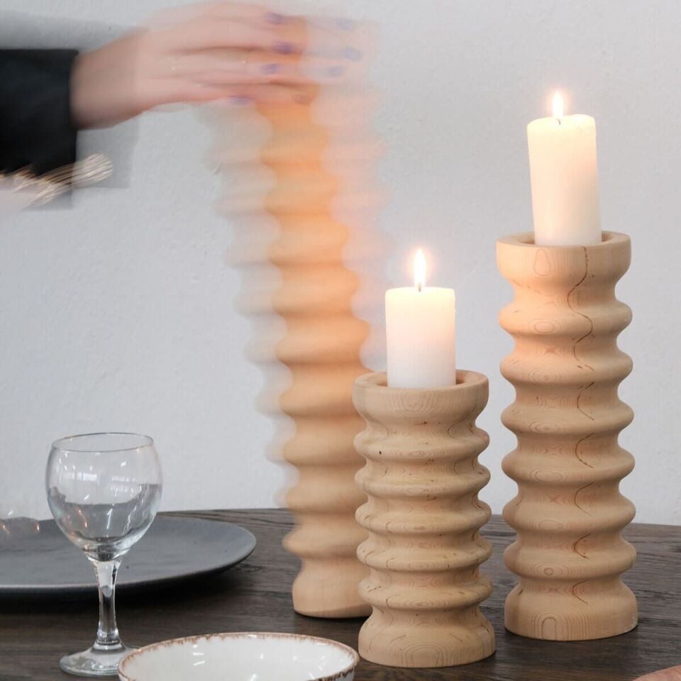 Masif Ahşap Mumluk - SOFRA Serisi Raw - 9x26 CM