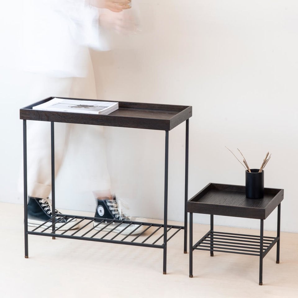 Solid Wood Wide Side Table / Flower Pot – EDGE Series, Metal Legs