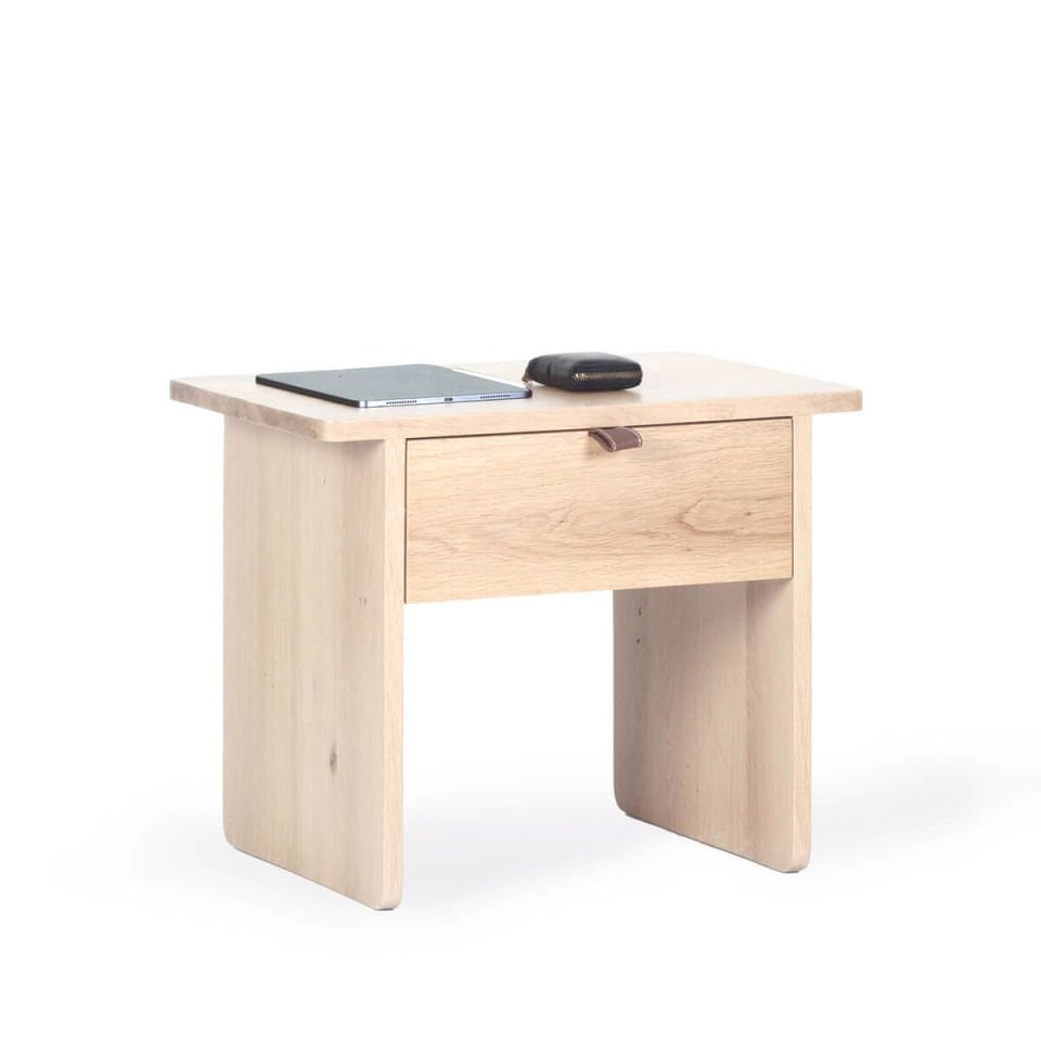 Oak Stool/Nightstand with Drawers – HOL JR. Series