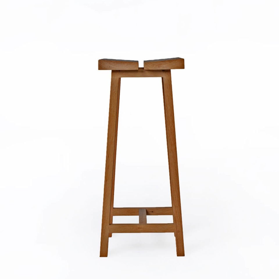 Solid Oak High Bar Stool – PI Series, Brass Detail