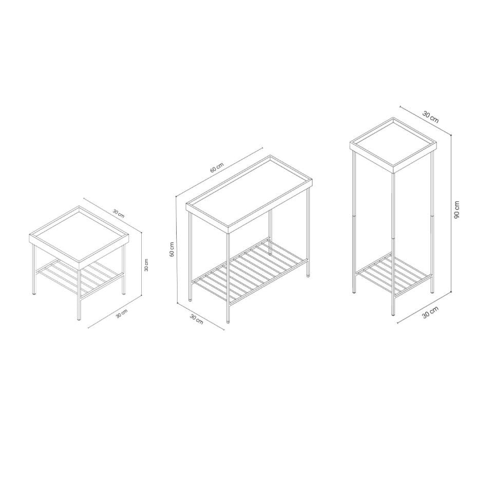 Solid Wood Side Table / Flower Pot Set – EDGE Series, Metal Legs