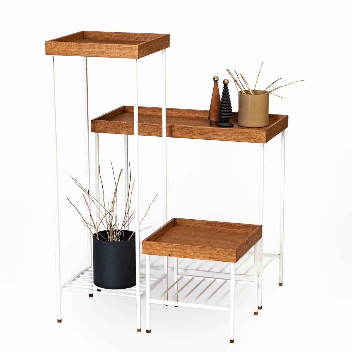 Masif Ahşap Yan Sehpa / Saksılık Set– EDGE Serisi, Metal Ayaklı