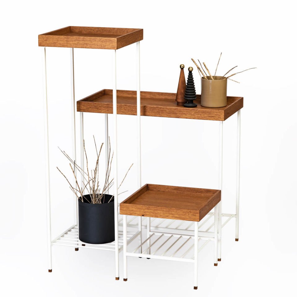 Solid Wood Side Table / Flower Pot Set – EDGE Series, Metal Legs