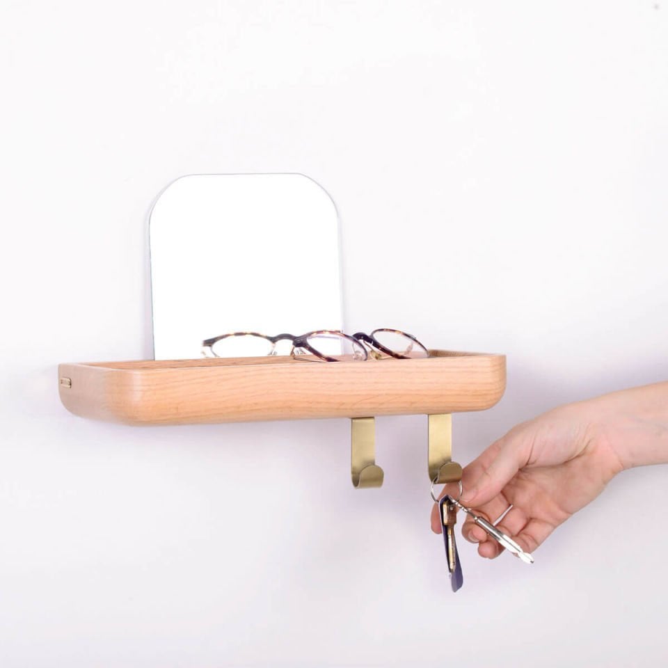 Mirrored Wooden Floating Shelf – Small, Oak