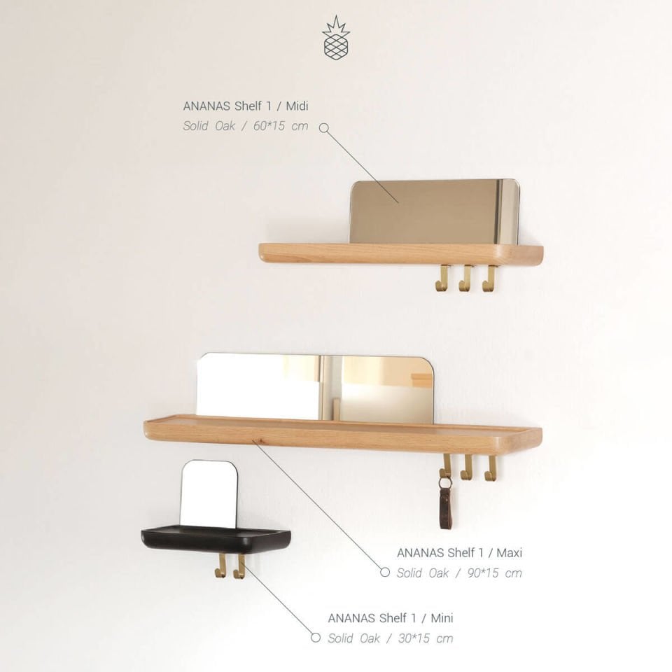 Mirrored Wooden Floating Shelf – Small, Oak