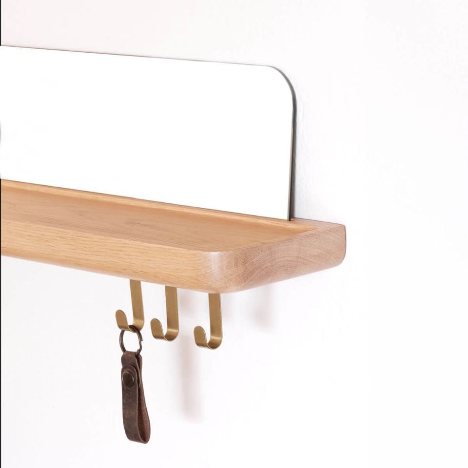 Mirrored Wooden Floating Shelf – Medium Size, Oak