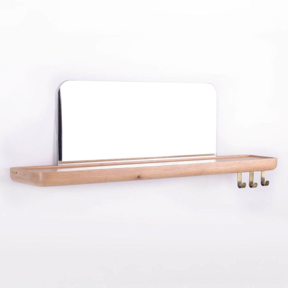 Mirrored Wooden Floating Shelf – Medium Size, Oak