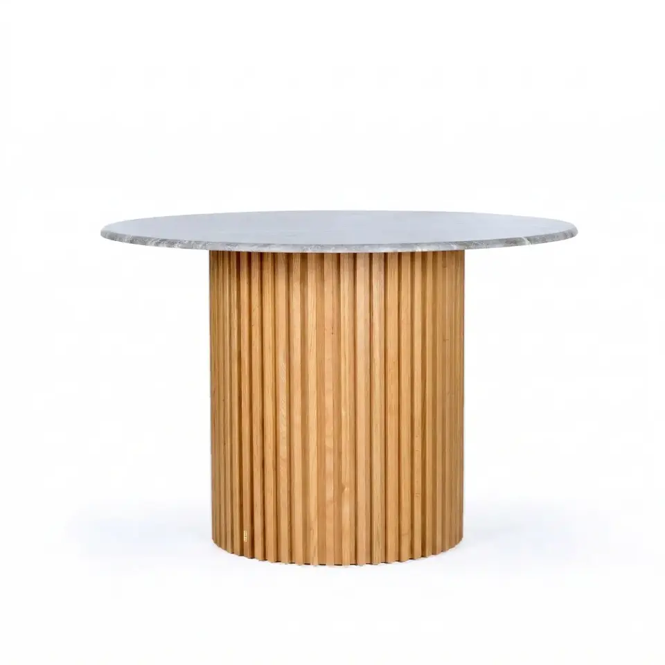 Masif Ahşap Yuvarlak Masa, Traverten - DOCIA Serisi