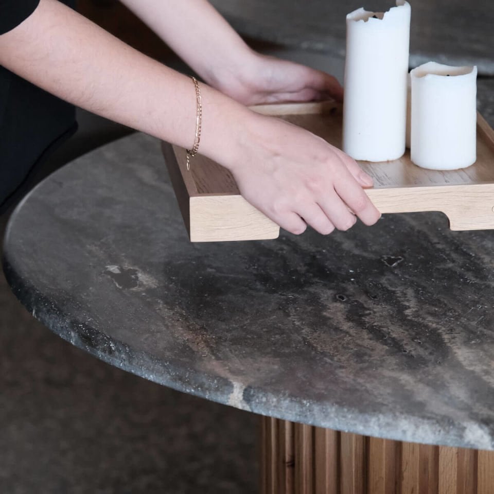 Masif Ahşap Yuvarlak Masa, Traverten - DOCIA Serisi