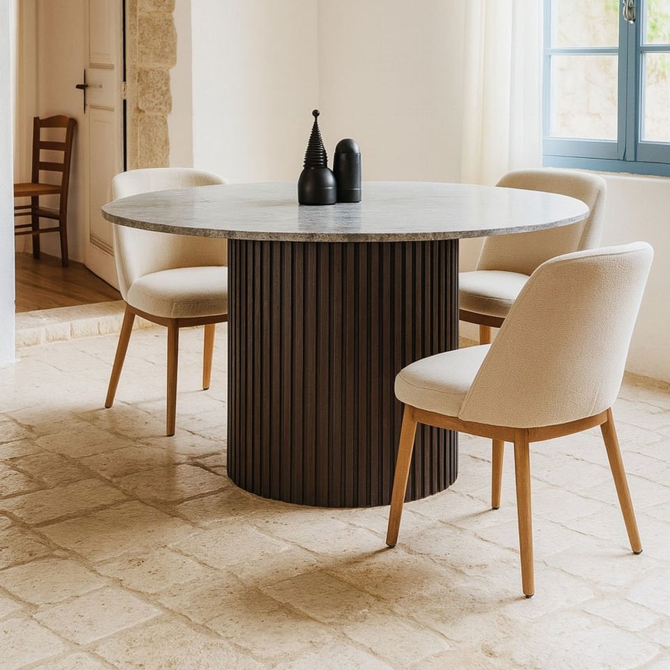 Masif Ahşap Yuvarlak Masa, Traverten - DOCIA Serisi