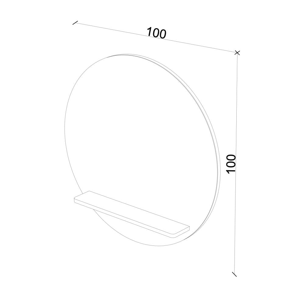 Raflı Ayna – Yuvarlak, Meşe, 100 cm