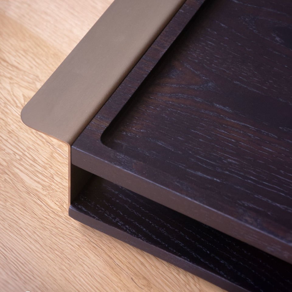 Wooden Serving Tray Set, Gold Antique Detail