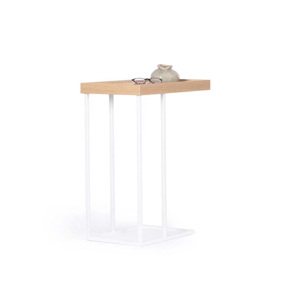 Solid Wood C Side Table / Flower Pot – EDGE Series, White Legs