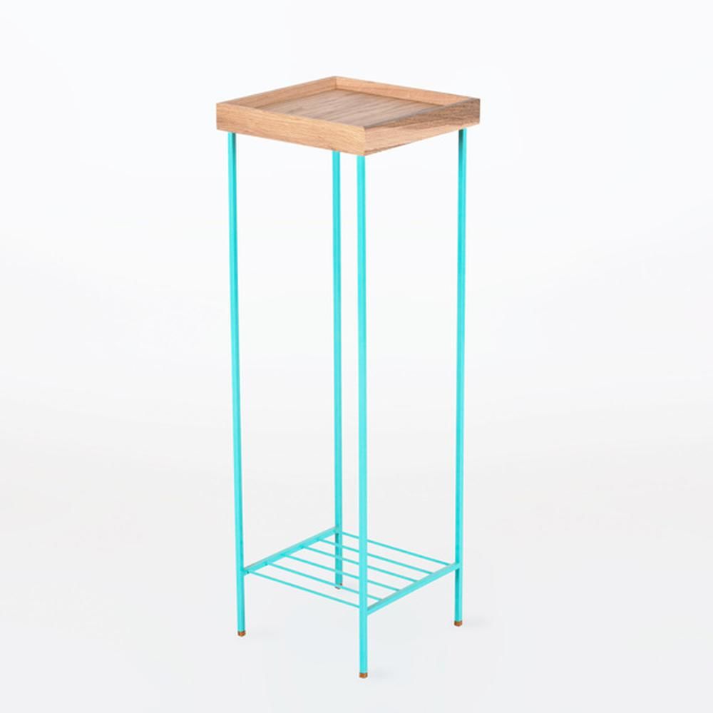 Masif Ahşap Uzun Yan Sehpa / Saksılık – EDGE Serisi, Renkli Metal Ayaklı