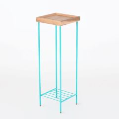 Masif Ahşap Uzun Yan Sehpa / Saksılık – EDGE Serisi, Renkli Metal Ayaklı Dark - SİYAH