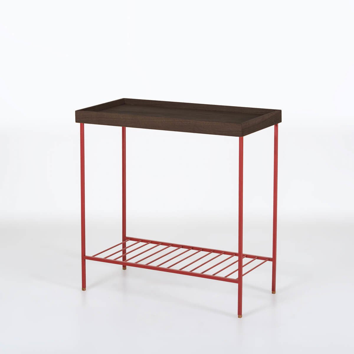 Masif Ahşap Geniş Yan Sehpa / Saksılık – EDGE Serisi, Renkli Metal Ayaklı