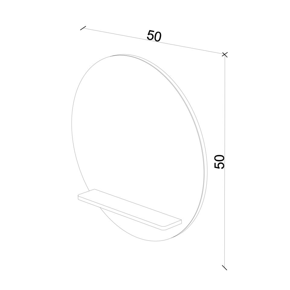 Mirror with Shelf – Round, Oak, 50 cm