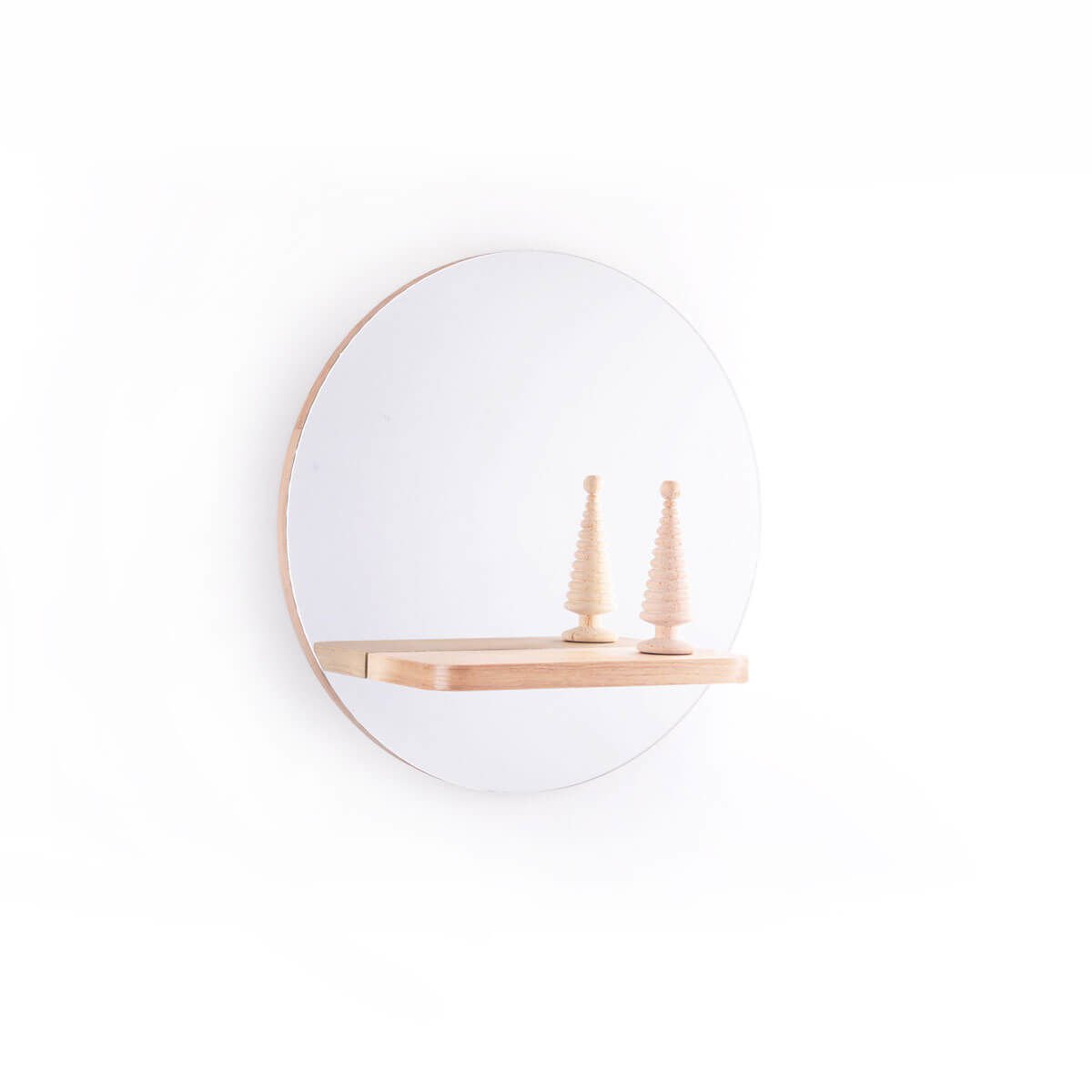 Mirror with Shelf – Round, Oak, 50 cm