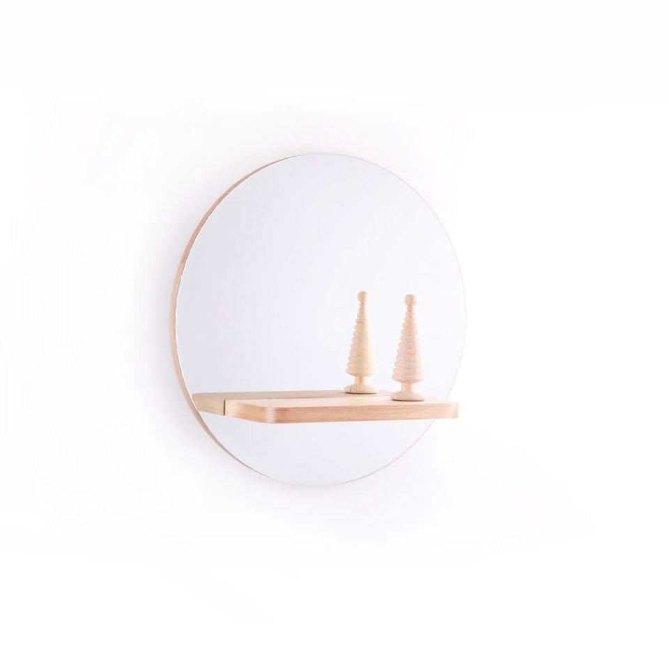 Mirror with Shelf – Round, Oak, 50 cm