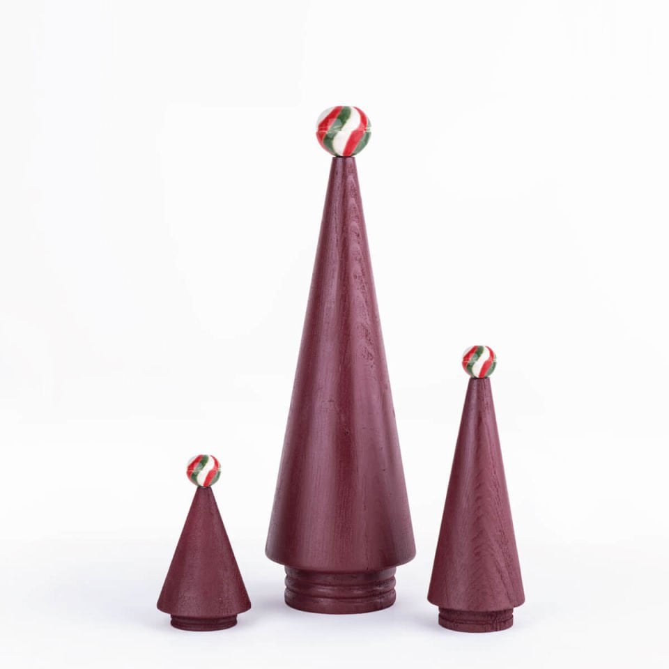 Wooden Christmas Tree Set JUNIPER – Ceramic Headed Cedar Red Wine
