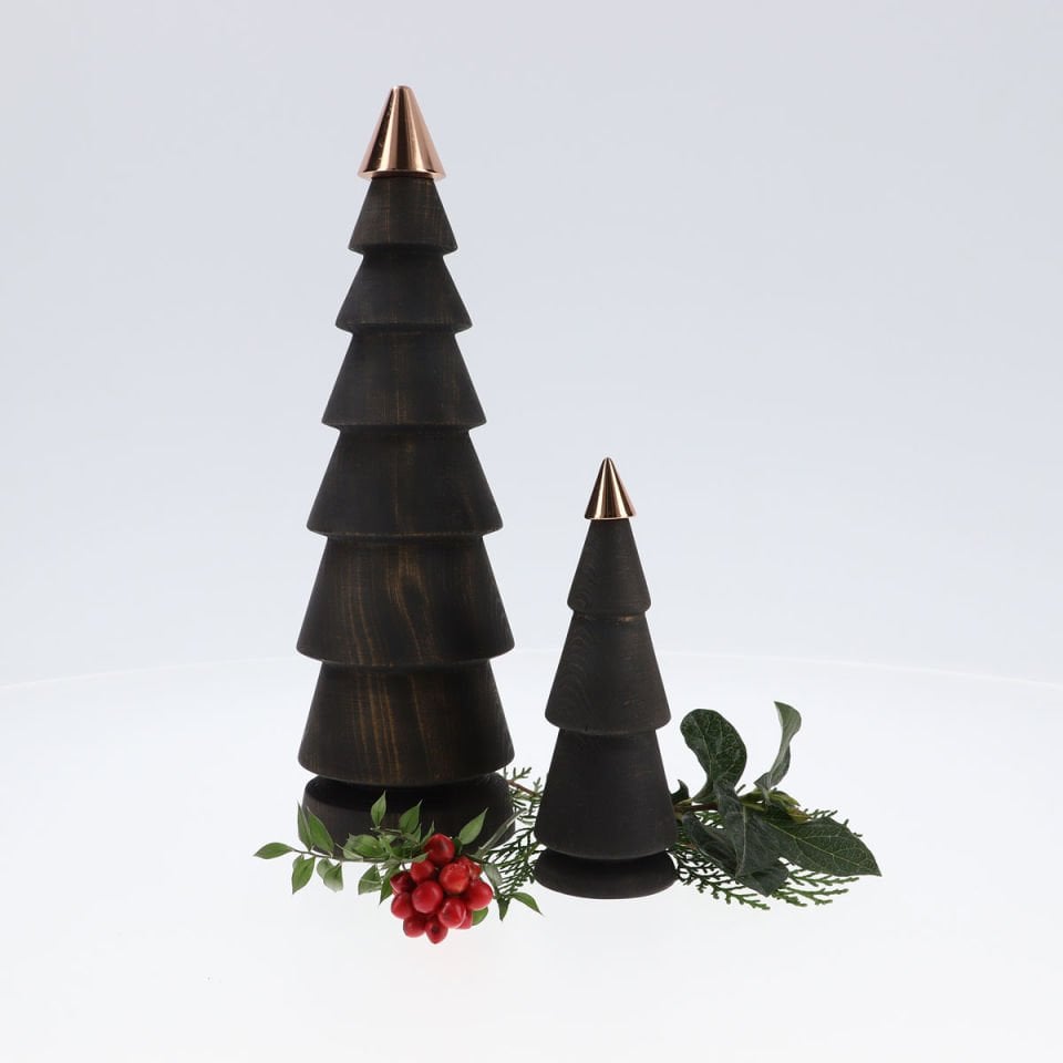 Ahşap Yılbaşı Ağacı Seti, İkili FIR – Bronz Başlıklı Sedir Dark