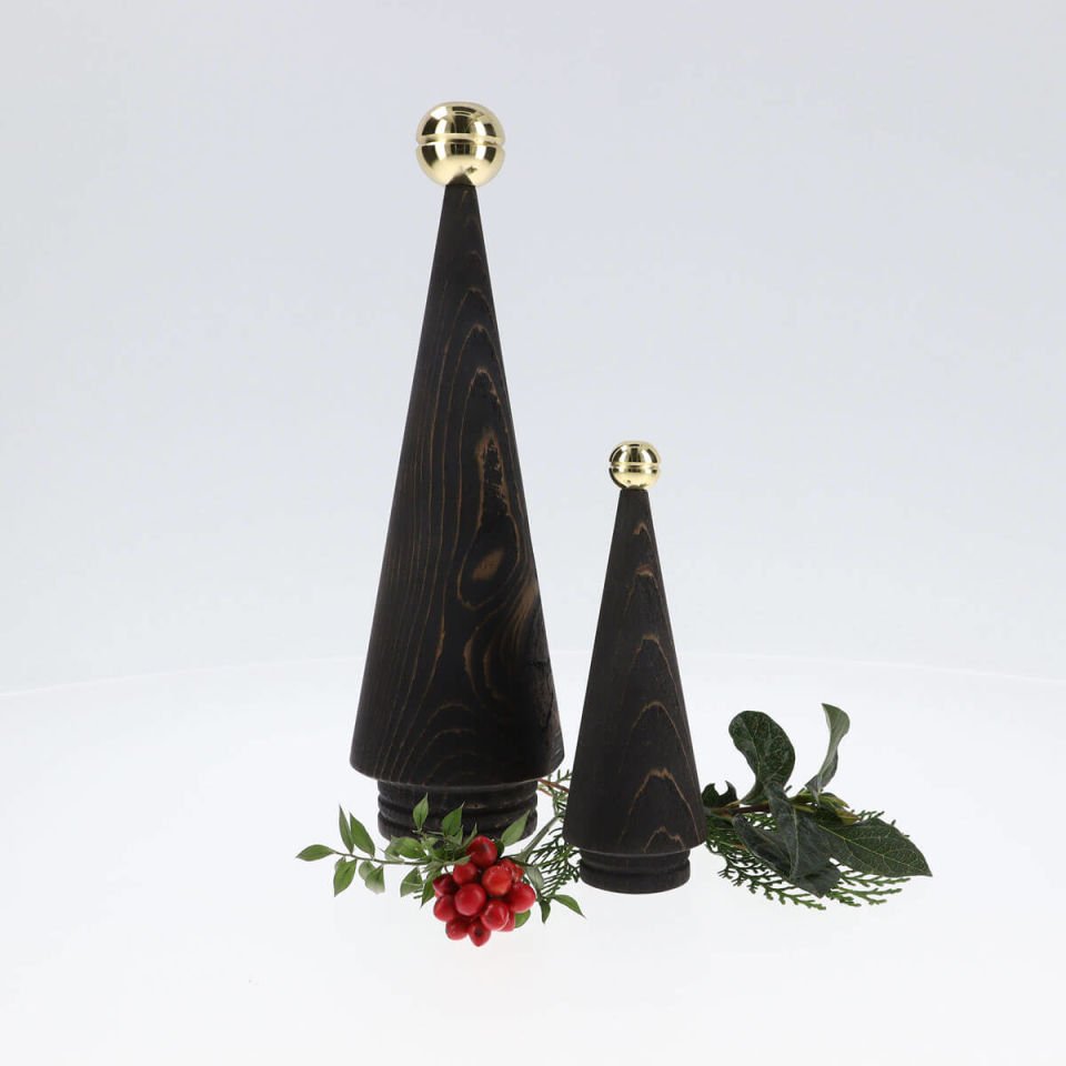 Wooden Christmas Tree Set, Pair JUNIPER – Brass Headed Cedar Dark