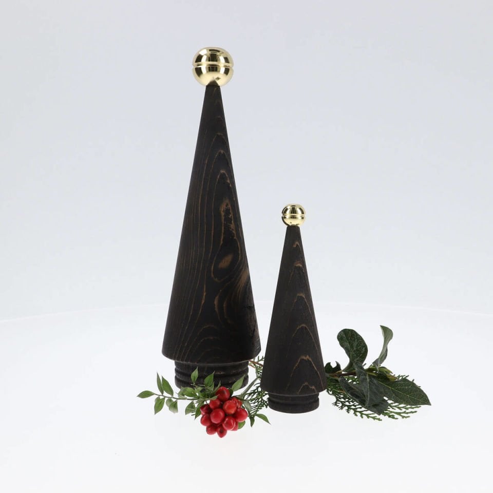 Wooden Christmas Tree Set, Pair JUNIPER – Brass Headed Cedar Dark