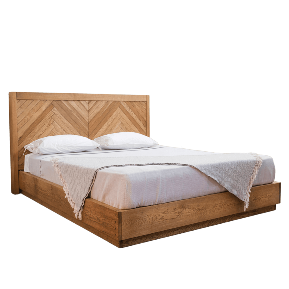 Solid Oak Bed with Herringbone Pattern – HERRINGBONE Series Raw