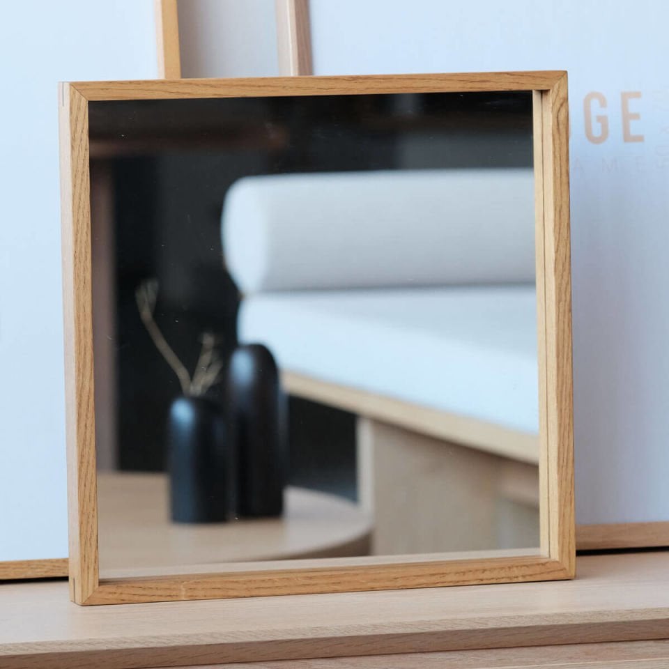 Wooden Framed Mirror, 40x40 Square – EDGE Series Honey