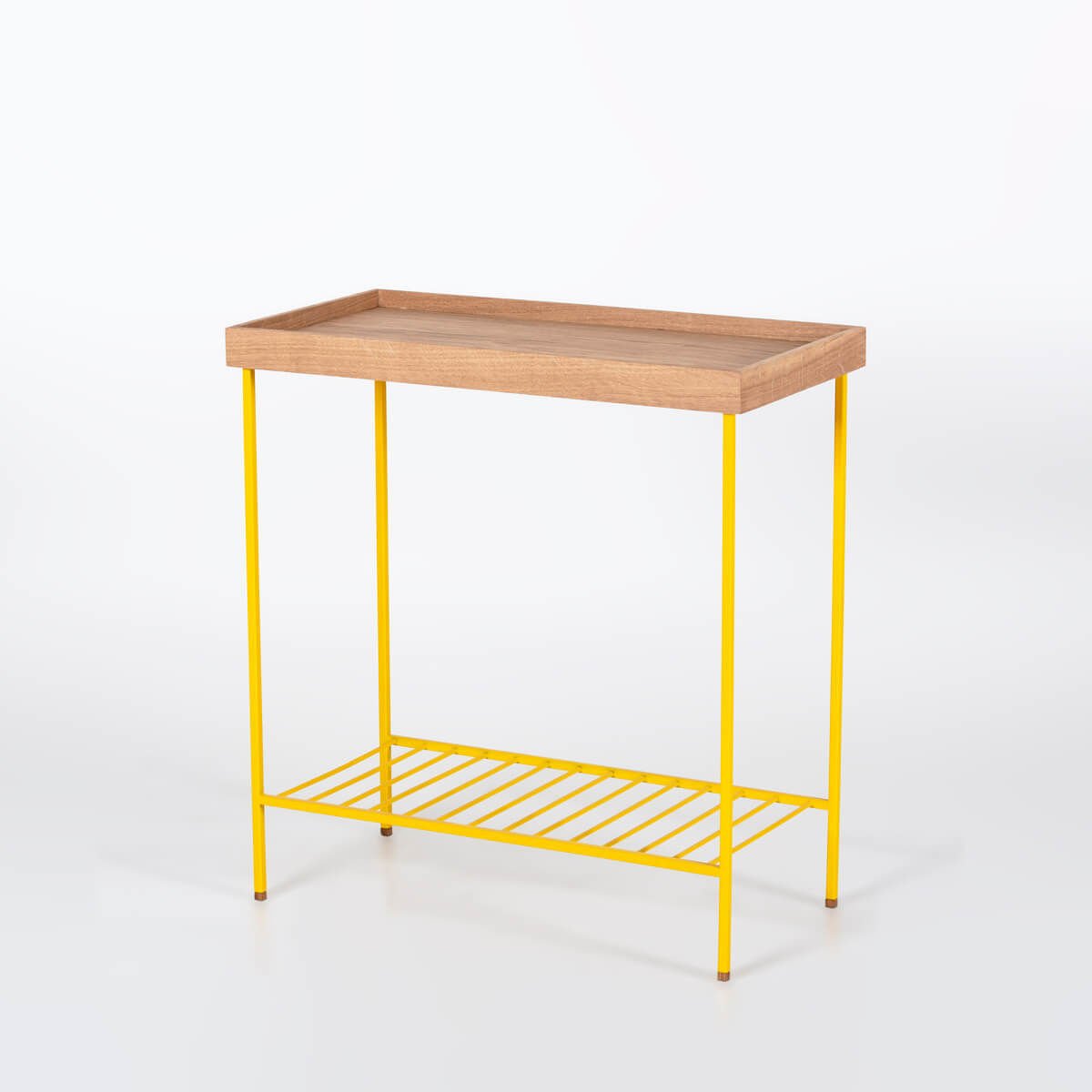 Masif Ahşap Geniş Yan Sehpa / Saksılık – EDGE Serisi, Renkli Metal Ayaklı SARI - Raw