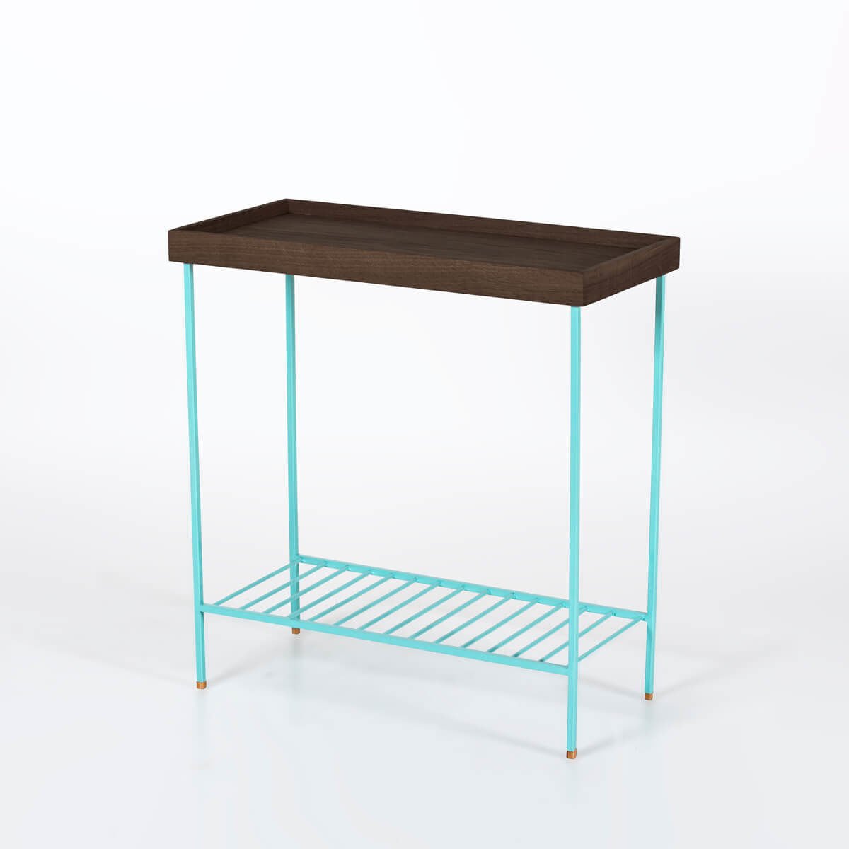 Masif Ahşap Geniş Yan Sehpa / Saksılık – EDGE Serisi, Renkli Metal Ayaklı YEŞİL - Dark