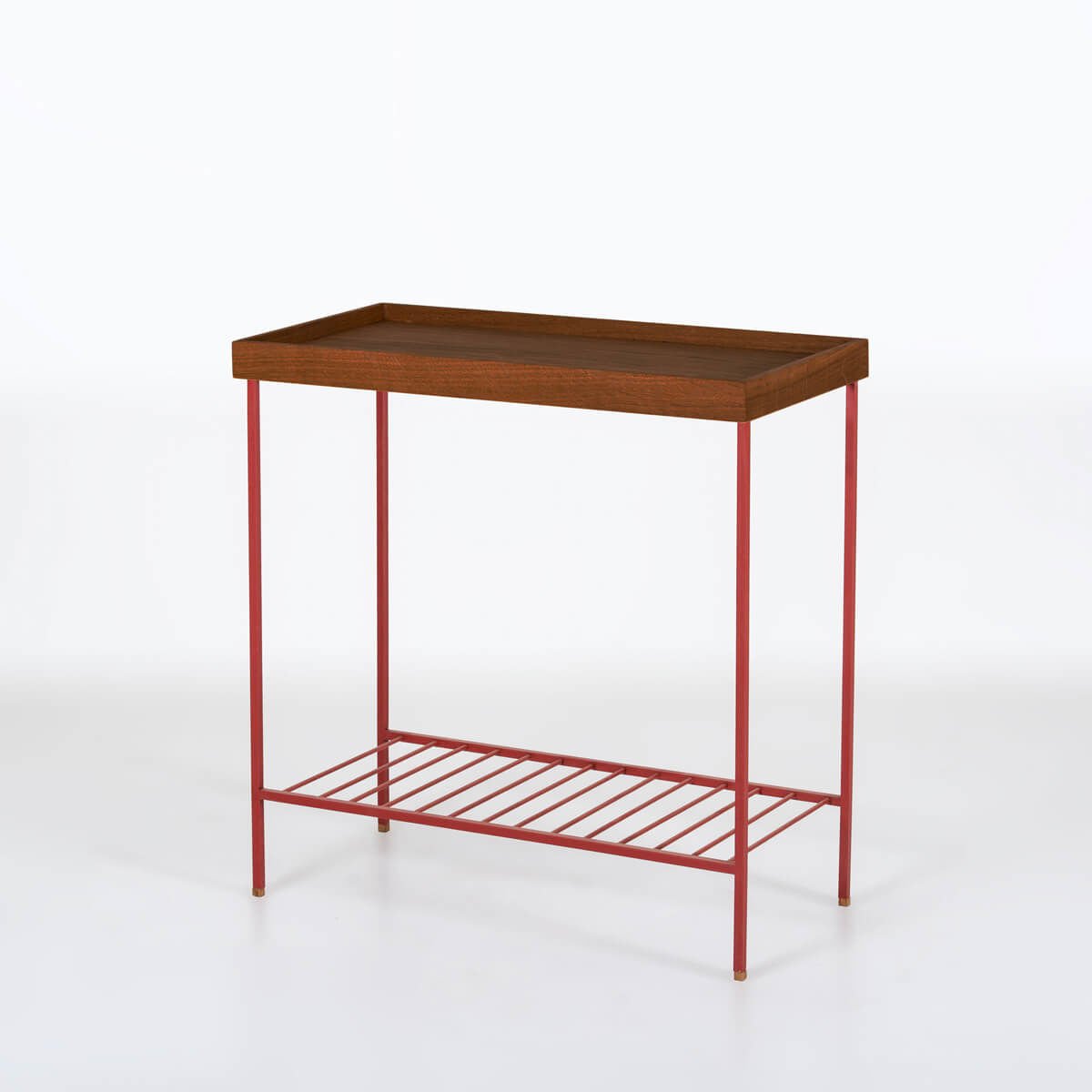 Masif Ahşap Geniş Yan Sehpa / Saksılık – EDGE Serisi, Renkli Metal Ayaklı KIRMIZI - Forest