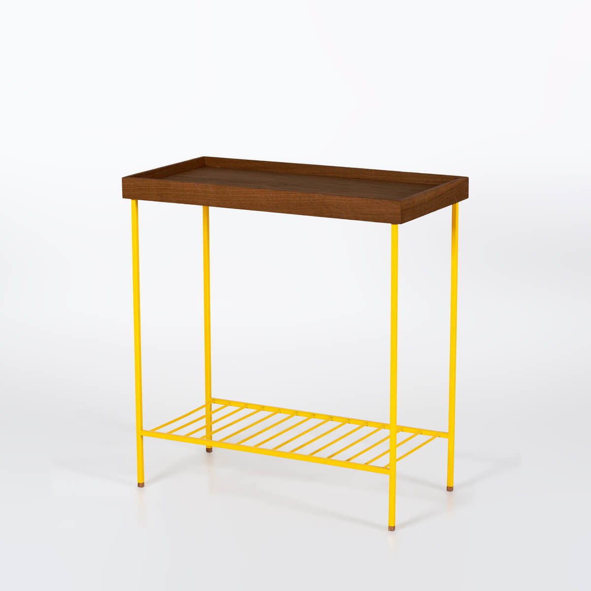 Masif Ahşap Geniş Yan Sehpa / Saksılık – EDGE Serisi, Renkli Metal Ayaklı SARI - Forest