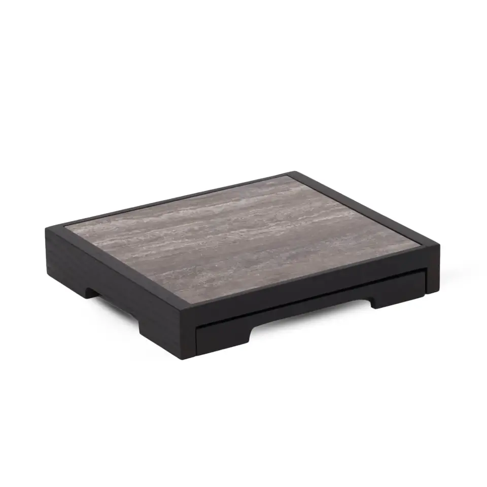 Mermerli Ahşap Tepsi Seti – EDGE Serisi Black