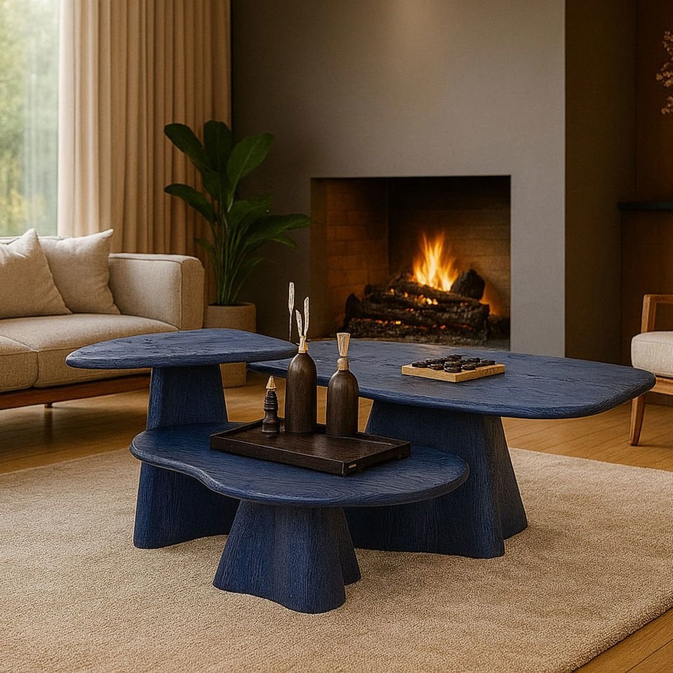 Solid Wood Coffee Table Set – LAGOON Series Navy Blue