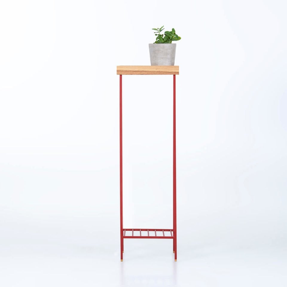 Solid Wood Long Side Table – EDGE Series, Coloured Metal Legs