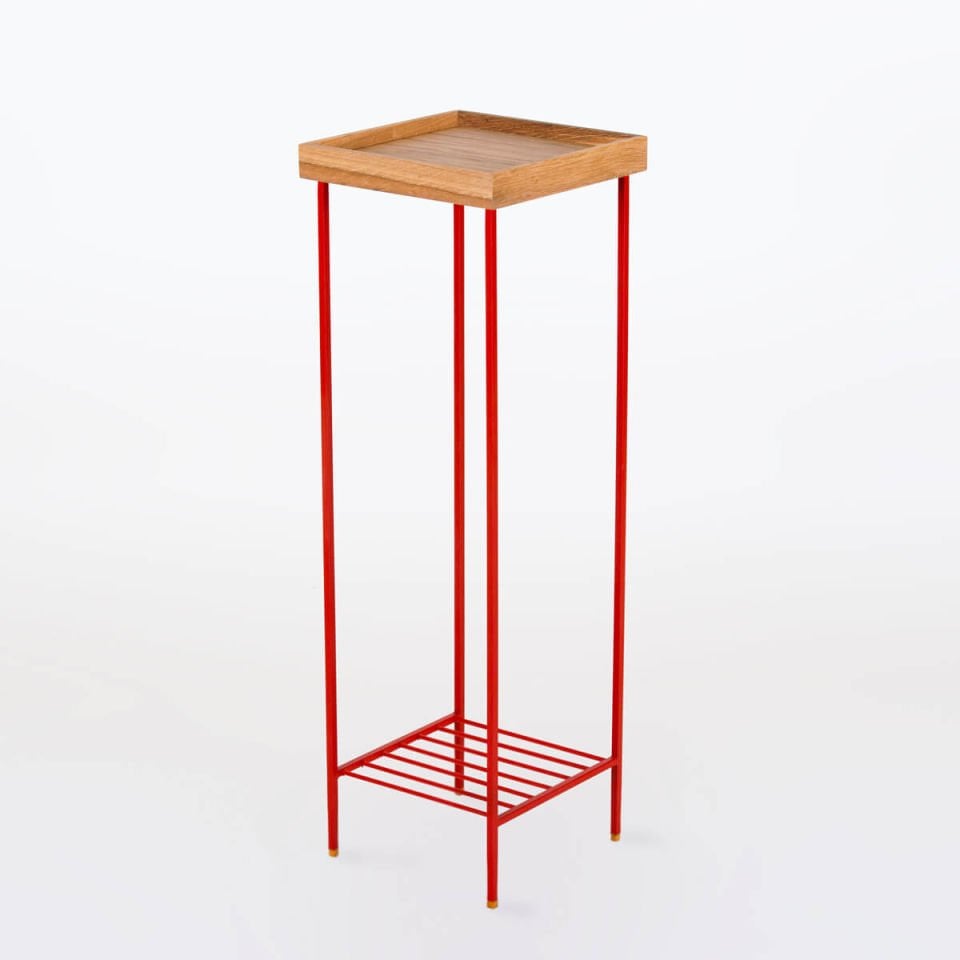 Masif Ahşap Uzun Yan Sehpa – EDGE Serisi, Renkli Metal Ayaklı Honey - KIRMIZI