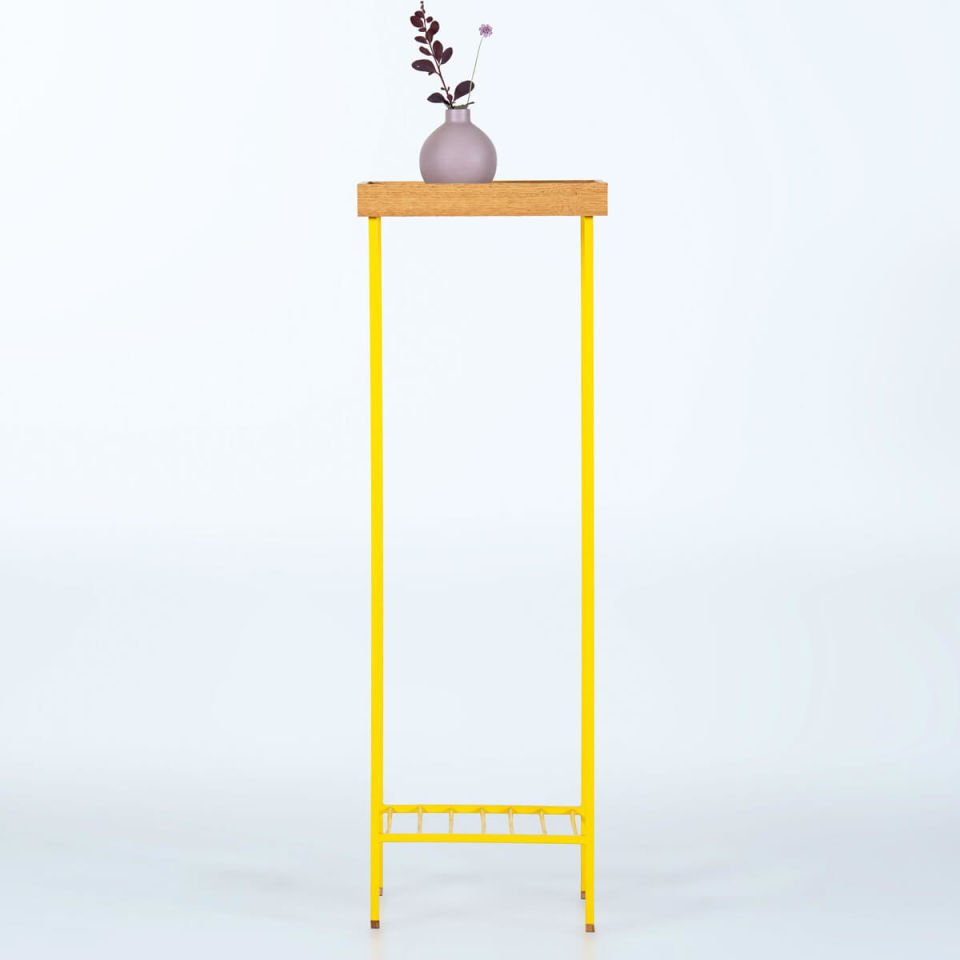Masif Ahşap Uzun Yan Sehpa – EDGE Serisi, Renkli Metal Ayaklı Honey - SARI