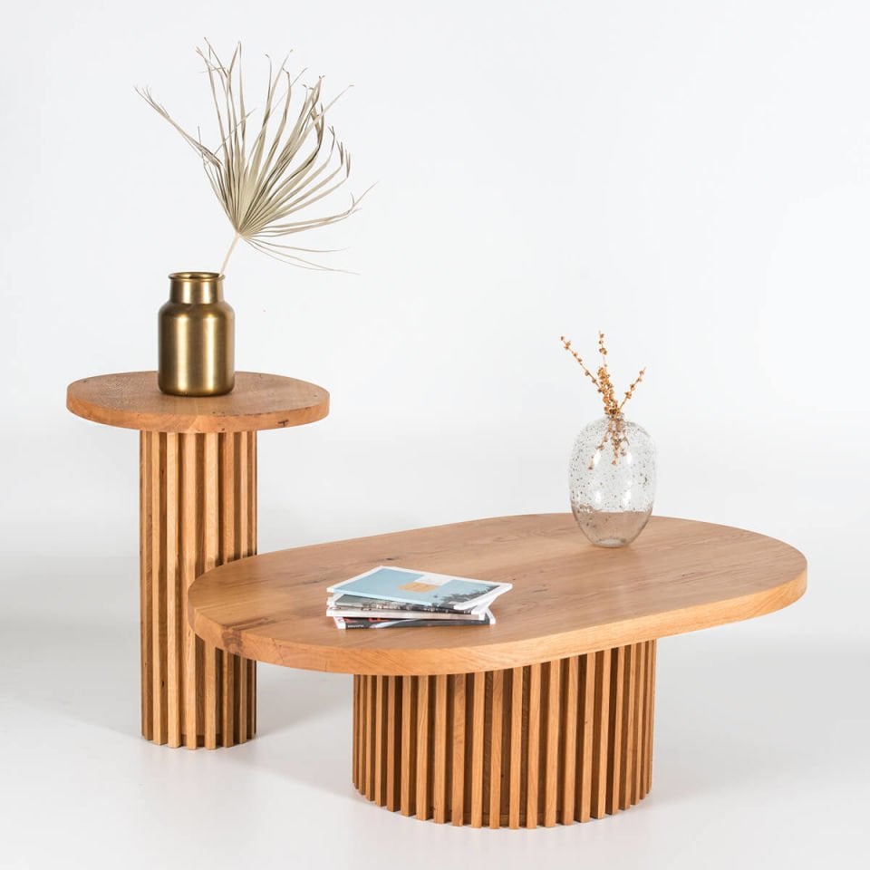 Solid Wood Oval Coffee Table – DOCIA Series Honey
