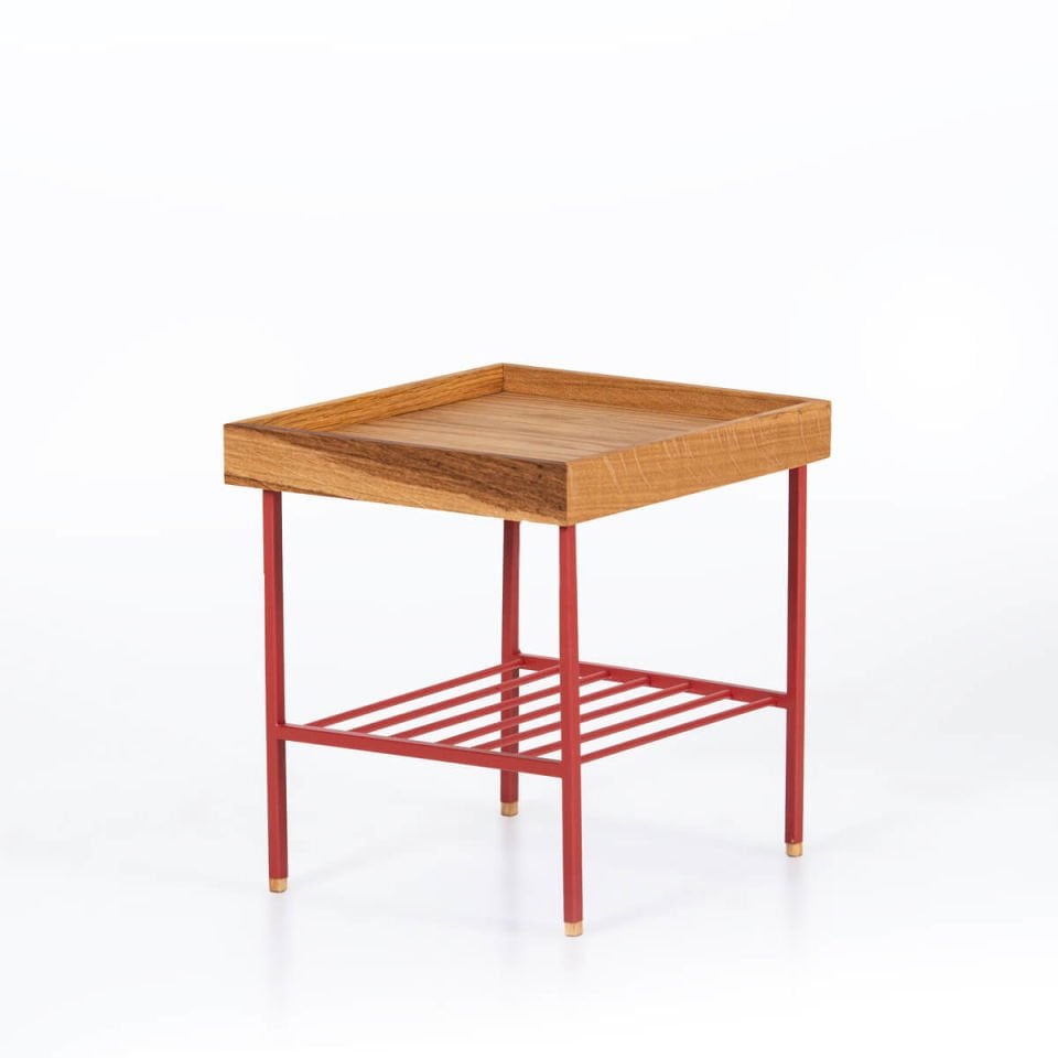 Ahşap Yan Sehpa – EDGE Serisi, Kısa Honey - KIRMIZI