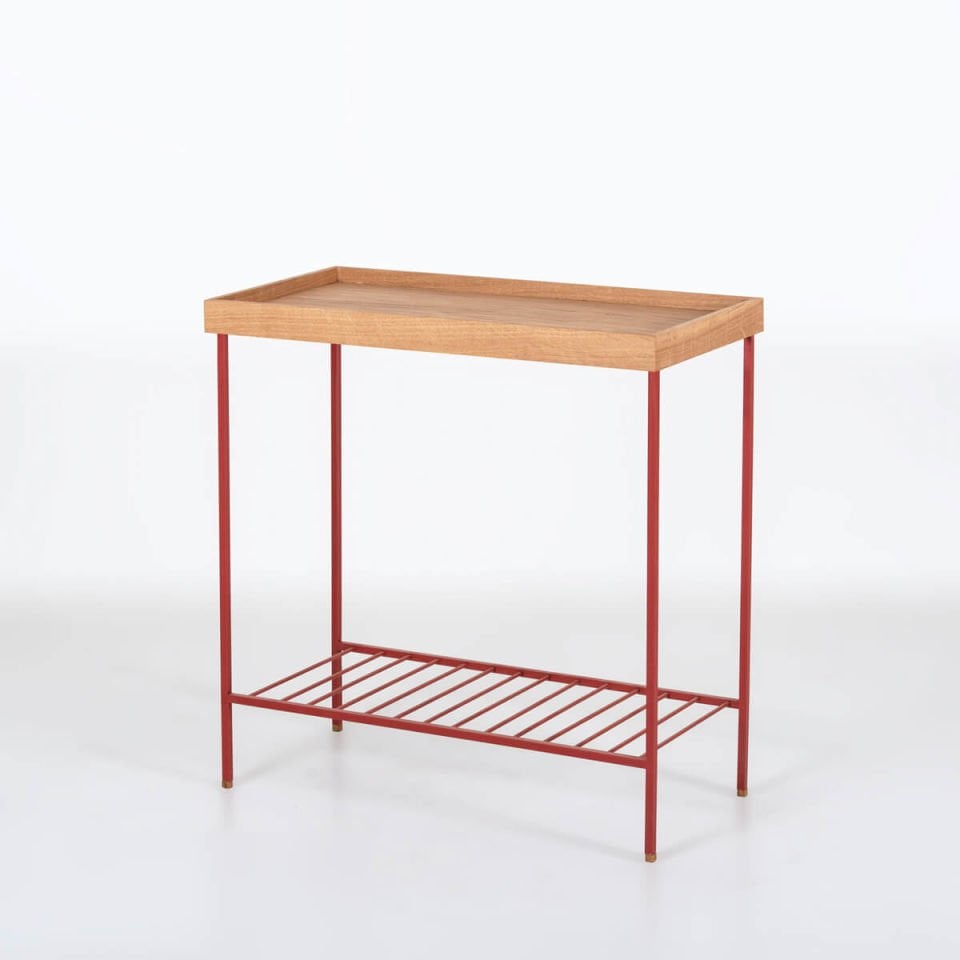 Solid Wood Wide Side Table / Flower Pot – EDGE Series, Coloured Metal Legs