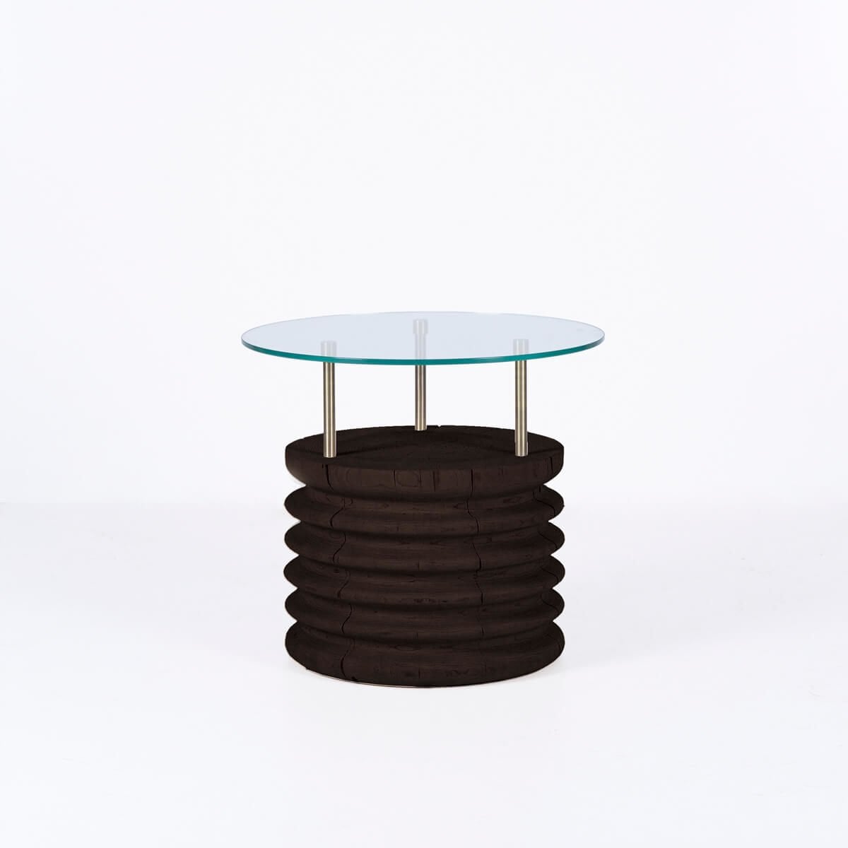 Round Glass, Cedar Short Side Table – SOFRA Series Dark
