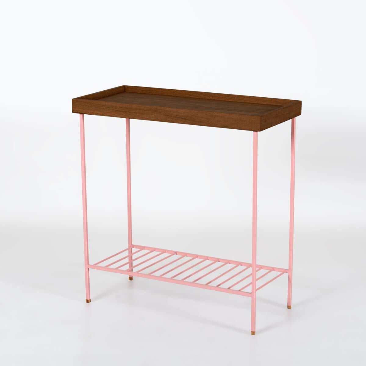 Solid Wood Wide Side Table / Flower Pot – EDGE Series, Forest with Colorful Metal Legs – PINK