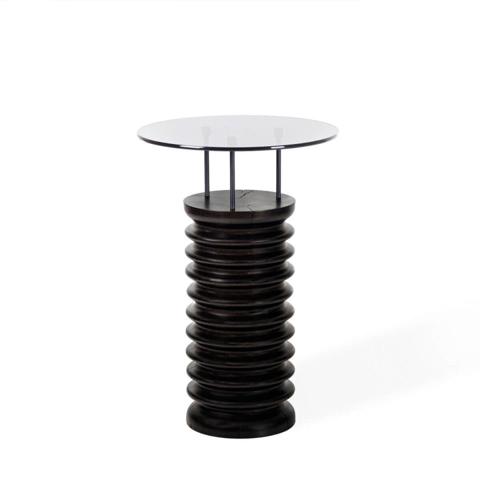 Round Glass, Cedar Side/Center Table – SOFRA Series Dark