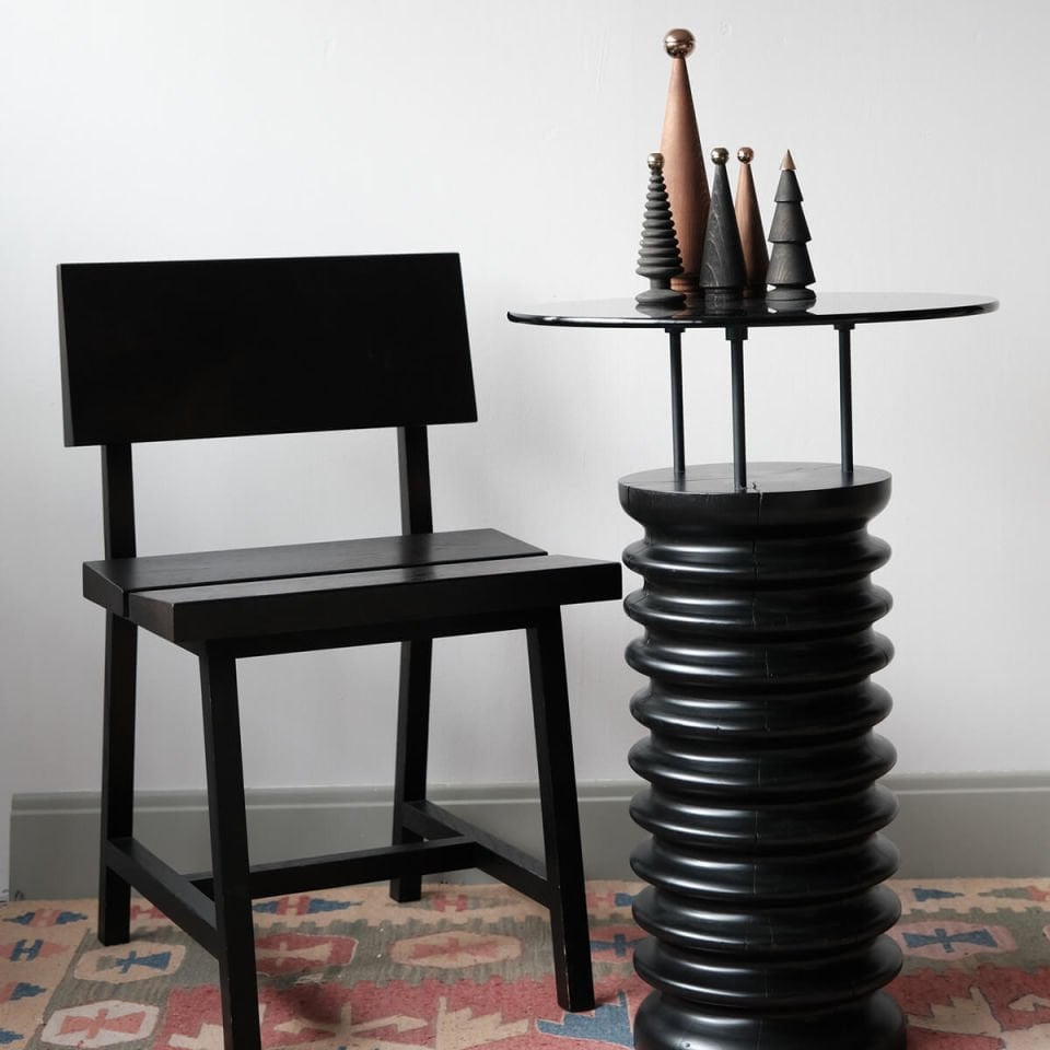 Round Glass, Cedar Side/Center Table – SOFRA Series Dark