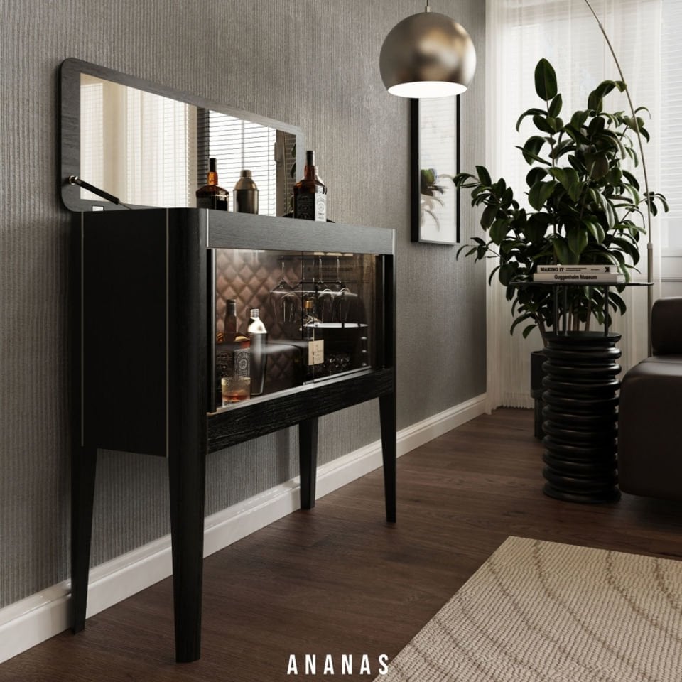 Solid Wood Horizontal Drink / Cocktail Cabinet with Mirrored Doors - Casablanca Showcase Series