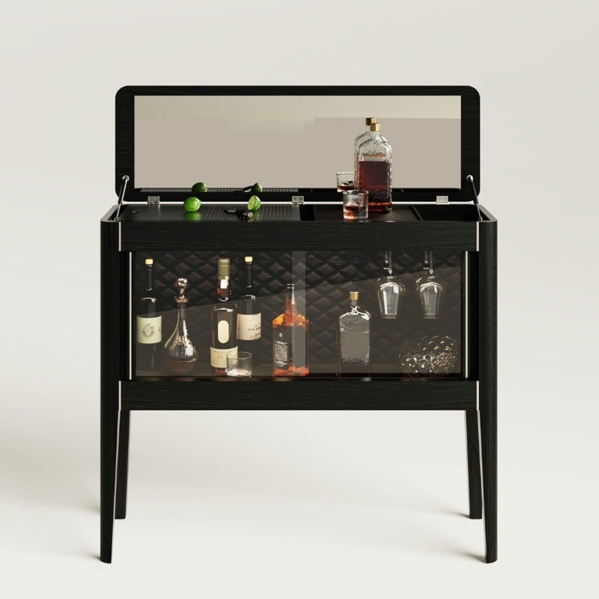 Solid Wood Horizontal Drink / Cocktail Cabinet with Mirrored Doors - Casablanca Showcase Series